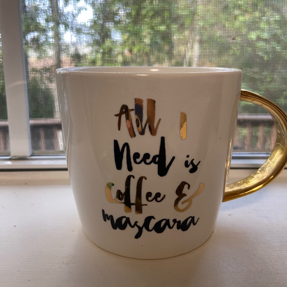 Coffee and Mascara Quote White Gold Ceramic Mug - Picture 2 of 4